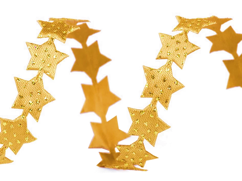 Saténový prámik šírka 14 mm hviezda s glitrami vianočný -1m