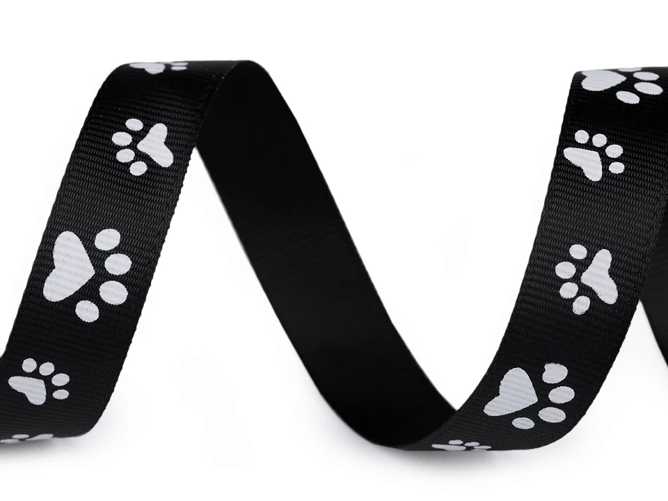 Rypsová stuha / popruh šírka 15 mm potlač tlapky - 5m