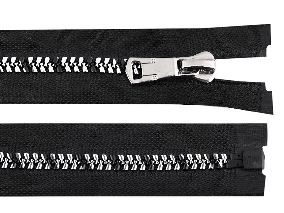 Kostený zips so strieborno-čiernymi zúbkami No 8 dĺžka 70 cm - 1 ks