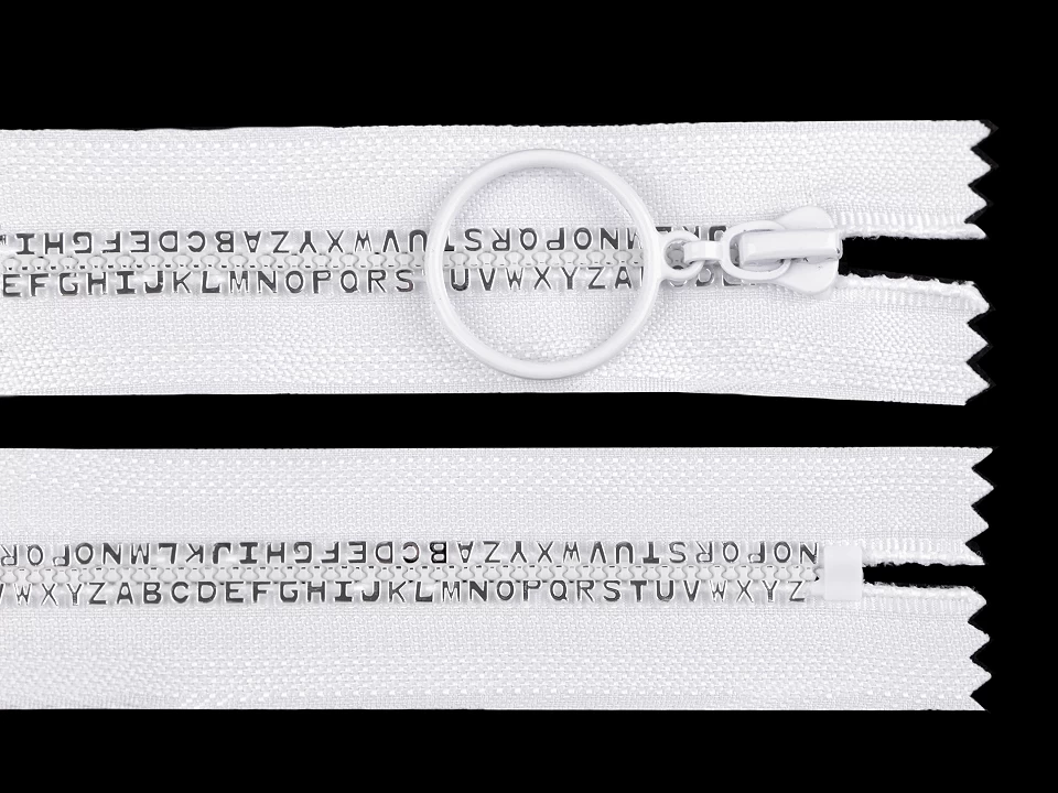 Kostený zips šírka 5 mm dĺžka 16 cm písmenká -1ks