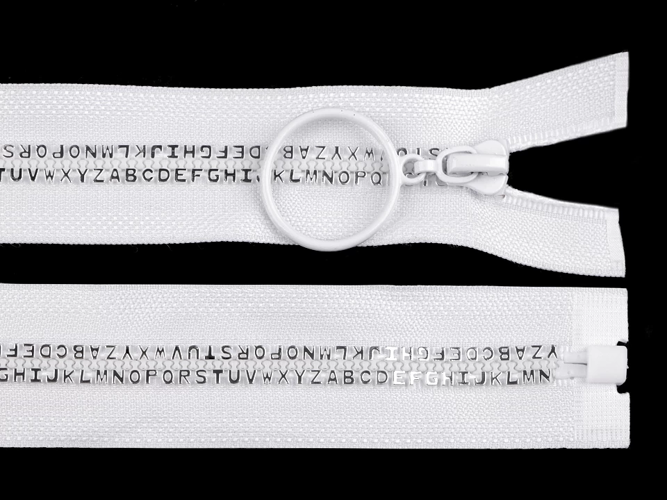 Kostený zips šírka 5 mm dĺžka 50 cm písmenká -1ks