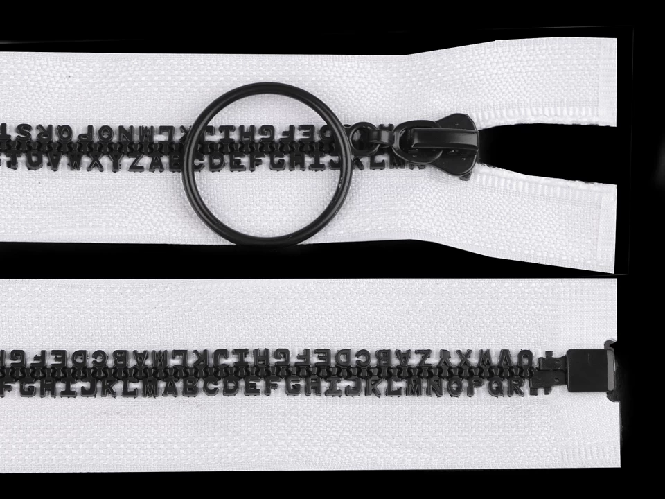 Kostený zips šírka 5 mm dĺžka 50 cm písmenká -1ks