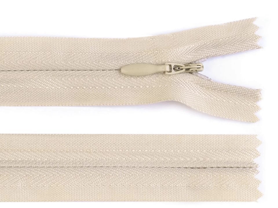 Zips špirálový 3mm,nedeliteľný skrytý, 30cm /šatový/ -1ks