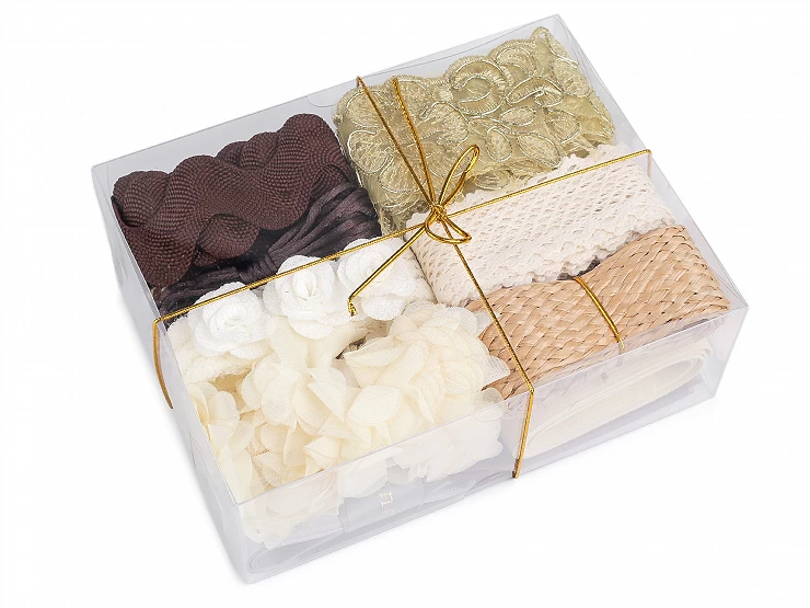 Kreatívny mix - čipky, prámiky, stuhy - 1 krabička