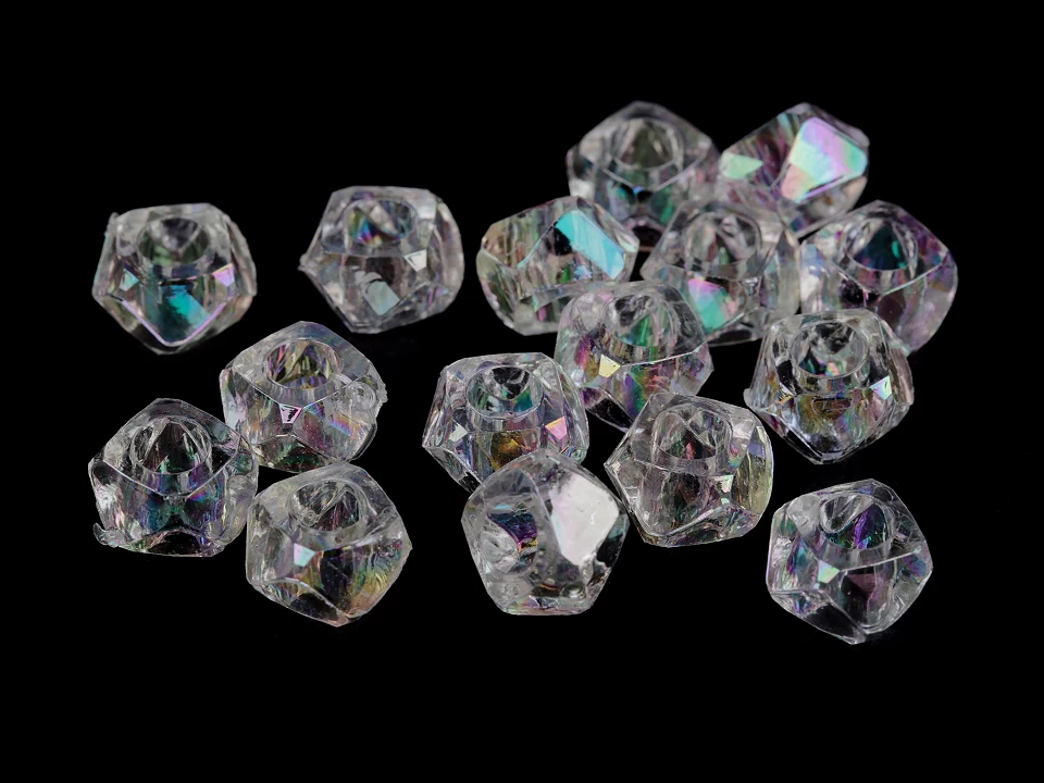 Plastové korálky s veľkým prievlakom diamant s AB efektom 8x13 mm - 10g