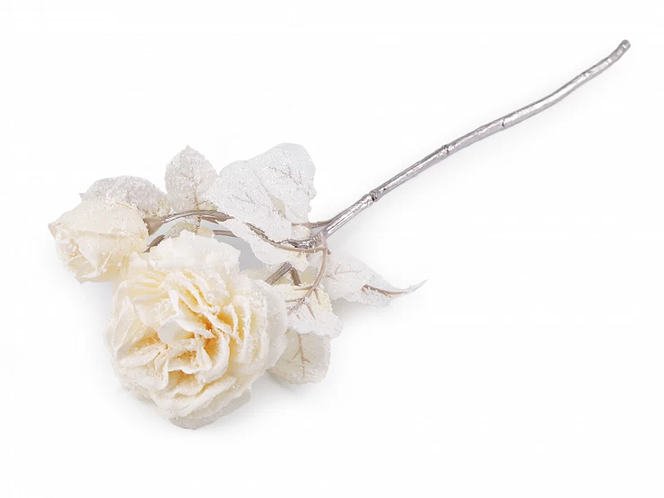Zimná umelá ruža srienistá metalická - 1ks