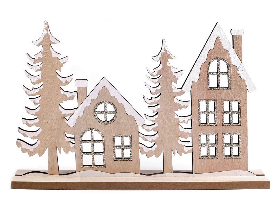 Drevená dekorácia zimné domčeky -1ks