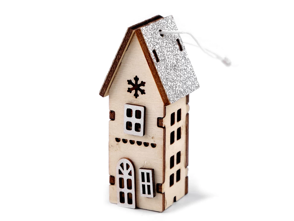 Drevený domček s glitrami na zavesenie - 1ks