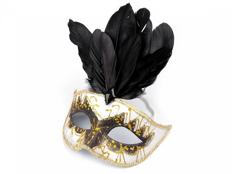 Karnevalová maska GLITRY s perím - 1ks
